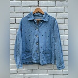 RARE Vintage A.M.1 floral embroidered denim shacket size L